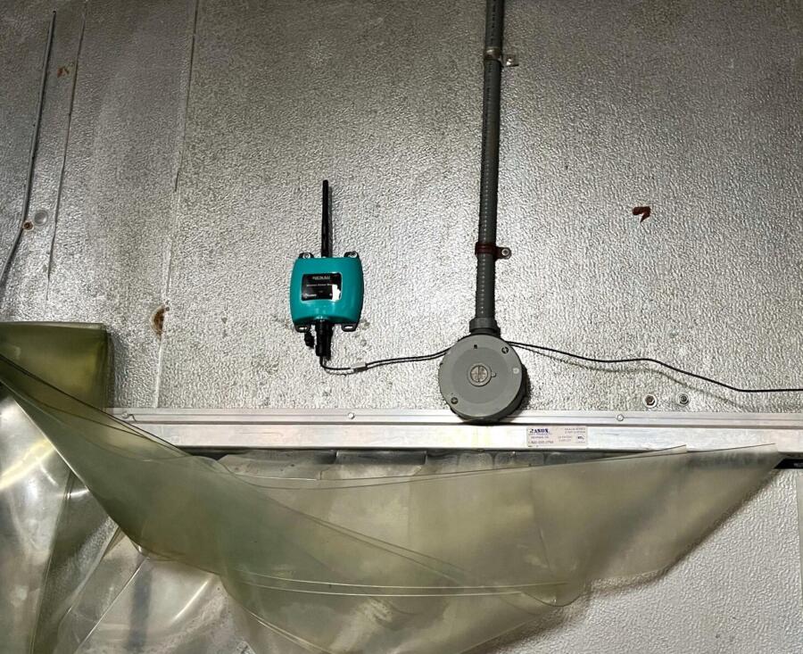 Renau Smart Kitchen System Sensor Module mounted inside of a walk in cooler.