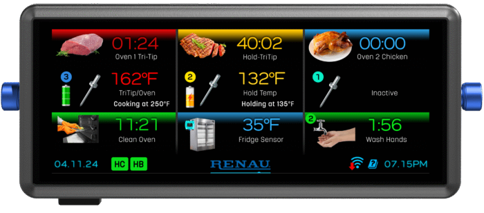 Renau H-2268 Smart Kitchen System Hub showing both cook & hold time/temperature.